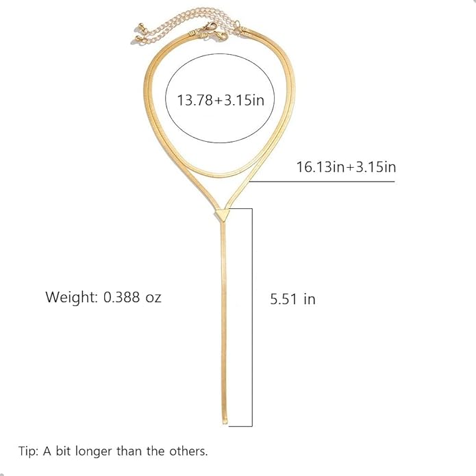 2Pcs Gold Long Snake Chain Y Drop Necklaces for Women Trendy Statement Layered Lariat Choker Necklace Y2K Formal Prom Party Jewelry Accessories Gift