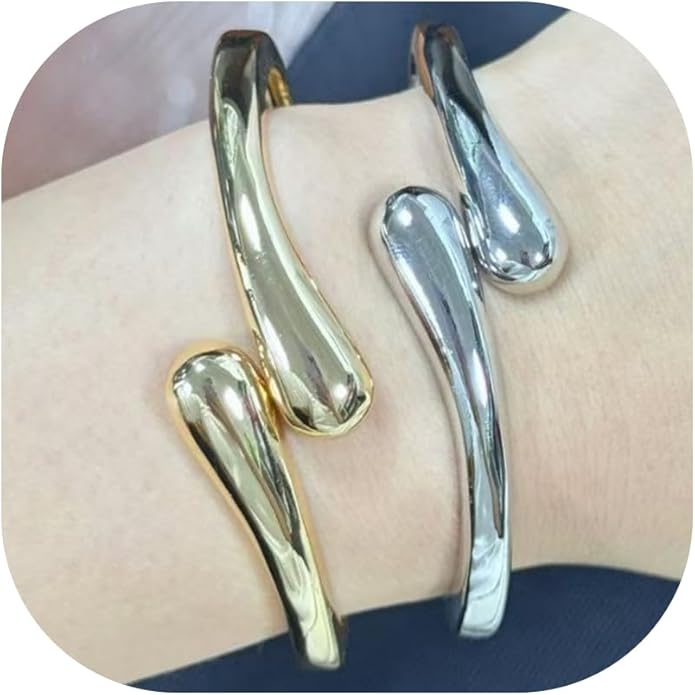 Gold/Silver Cuff Bangle Bracelets For Women Chunky Waterdrop Twisted Hinged Bangle Bracelets Minimalist Arm Cuff Bracelet Jewelry Gifts