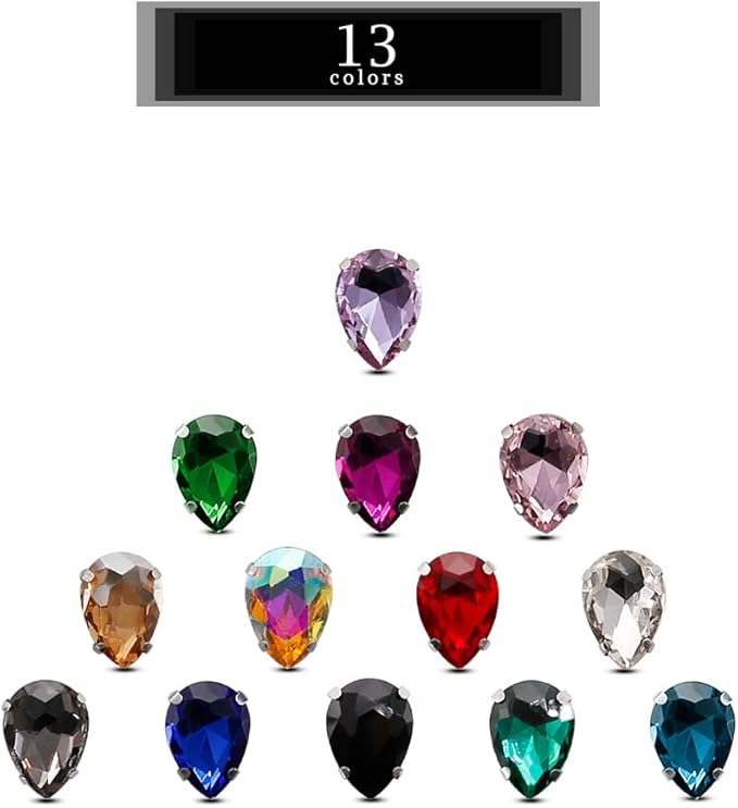 TANOSII Sew on Rhinestones 100 PCS Mixed Shapes Glass Rhinestones Sew on Crystal Gems Mental Flatback with Silver Claw for Jewelry Crafts Clothes Shoes Costume Garment AB White