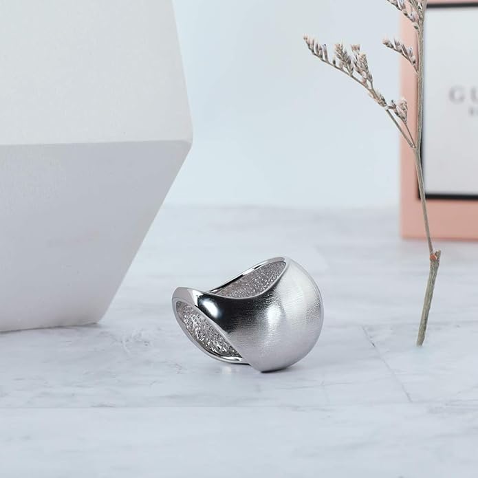 Gold and Silver Rings for Women, Chunky Signet Statement Rings Gold Plated Band Ring Wide Metal Square Rings Cocktail Costume Jewelry