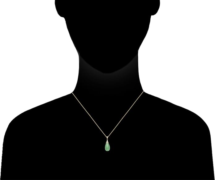 Belacqua Natural teardrop Jade Pendant Necklace for Women | 10K Gold 18" Rope Chain With Spring Ring Clasp | Jewelry for Her | Gift Box Included