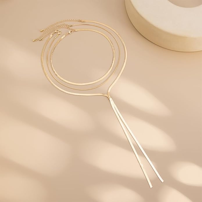 2Pcs Gold Long Snake Chain Y Drop Necklaces for Women Trendy Statement Layered Lariat Choker Necklace Y2K Formal Prom Party Jewelry Accessories Gift