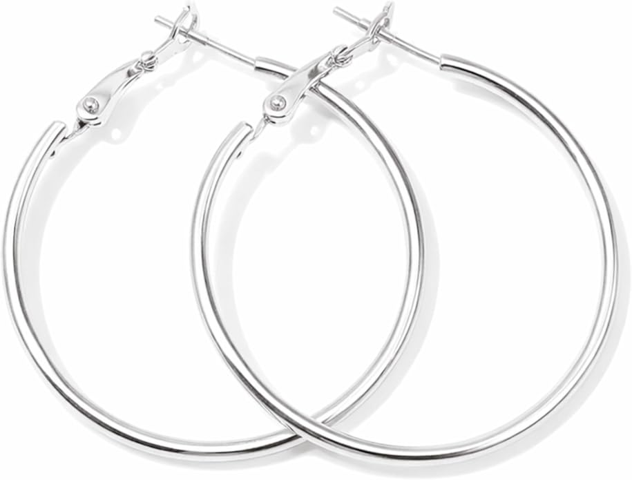Hypoallergenic 18K Gold Plated Hoop Earrings for Women,Gold Surgical Steel Hoops Earrings, Big Large Thin Hoop Earring for Women, Classic Hoops Everyday Wear 30/40/50/60mm