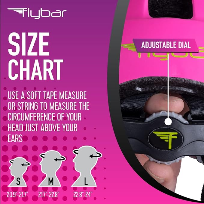 Flybar Kids Bike Helmet - Dual Certified Adjustable Dial, Lightweight Skateboard Helmet, Roller Skating, Pogo, Electric Scooter, Snowboard, Youth and Toddler Helmet, Boys & Girls 3-14-CubbioBaby