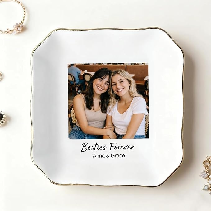 My4gifts Personalized Besties Photo Jewelry Dish, Sisters Jewelry Dish, Custom Besties Gifts, Bff Gifts, Friendship Gift, Best Friend Gift for Women, Custom Jewelrys Plate, Birthday, Christmas/5