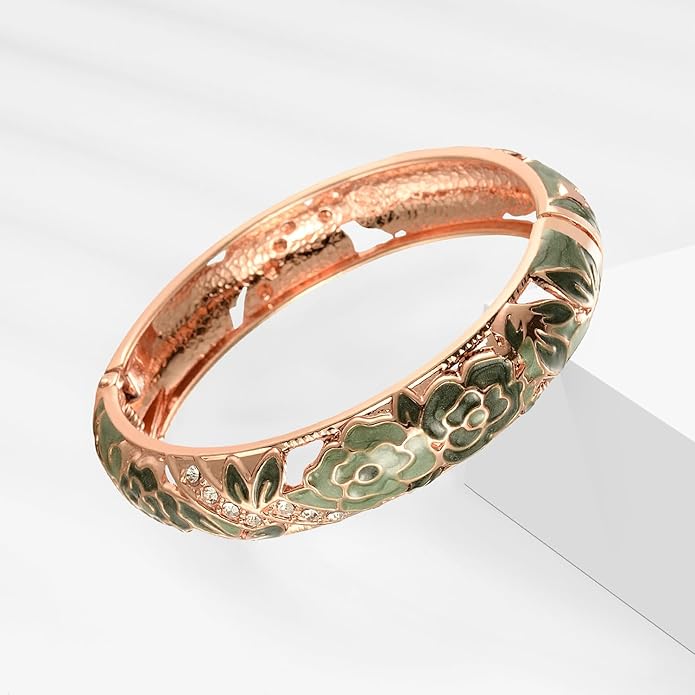 wynameleri Vintage Cloisonne Jewelry Gorgeous Rhinestone Handcrafted Bracelets Enamel Flower Bird Hinged Cuff Bangles Gifts 88A