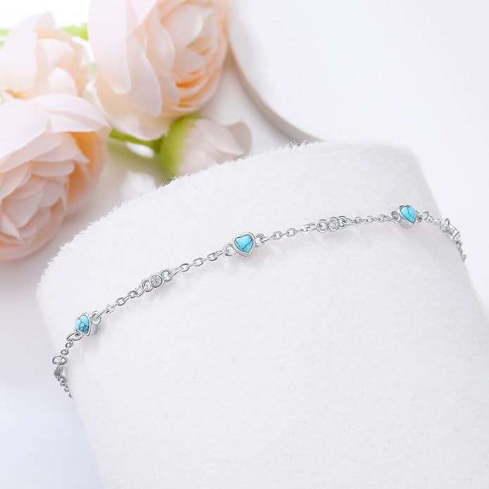 Anklet Bracelet for Women 925 Sterling Silver Natural Stone Chain Ankle Bracelet Beach Summer Fine Jewelry Valentines Day Birthday Gifts for Her Mom Wife
