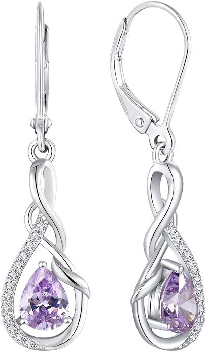 Starchenie Infinity Dangle Drop Earrings Sterling Silver Leverback Earrings Gemstones Twisted Jewelry