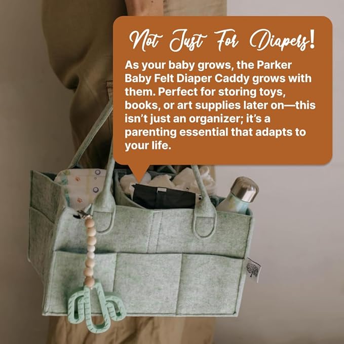 Parker Baby Diaper Caddy - Nursery Storage Bin and Car Organizer for Diapers and Baby Wipes - Sage Green, Large-CubbioBaby