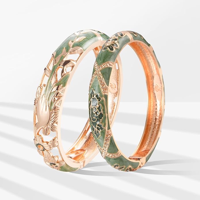 wynameleri Vintage Cloisonne Jewelry Gorgeous Rhinestone Handcrafted Bracelets Enamel Flower Bird Hinged Cuff Bangles Gifts 88A