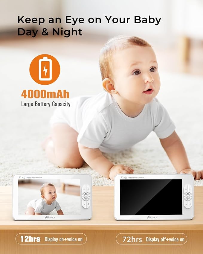 iFamily 7" Large Split Baby Monitor with 2 HD Cameras and Audio, 1080P HD Video Baby Monitor No WiFi,Hack Proof-CubbioBaby