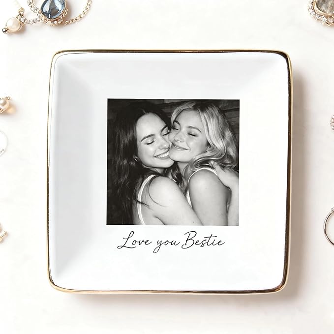 My4gifts Personalized Besties Photo Jewelry Dish, Sisters Jewelry Dish, Custom Besties Gifts, Bff Gifts, Friendship Gift, Best Friend Gift for Women, Custom Jewelrys Plate, Birthday, Christmas/1