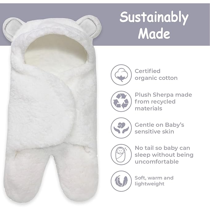 Jam Naturals- Baby Swaddle Blanket, Cute Bear Organic Receiving Swaddling Wrap, Gender Neutral Soft Newborn Baby Registry Gift (White 0-3m)-CubbioBaby