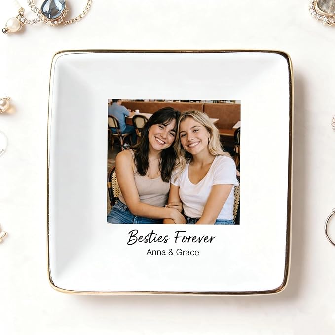 My4gifts Personalized Besties Photo Jewelry Dish, Sisters Jewelry Dish, Custom Besties Gifts, Bff Gifts, Friendship Gift, Best Friend Gift for Women, Custom Jewelrys Plate, Birthday, Christmas/6