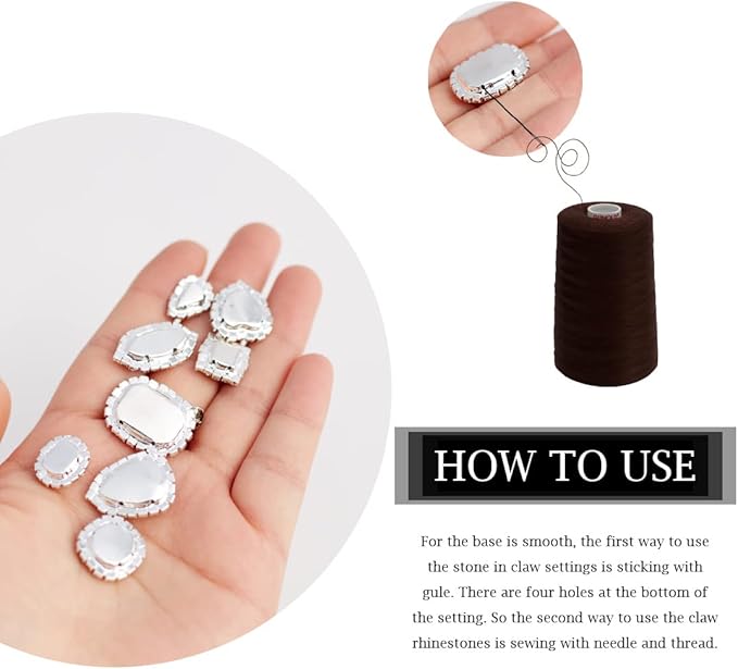 TANOSII Sew on Rhinestones 100 PCS Mixed Shapes Glass Rhinestones Sew on Crystal Gems Mental Flatback with Silver Claw for Jewelry Crafts Clothes Shoes Costume Garment Purple Type 1