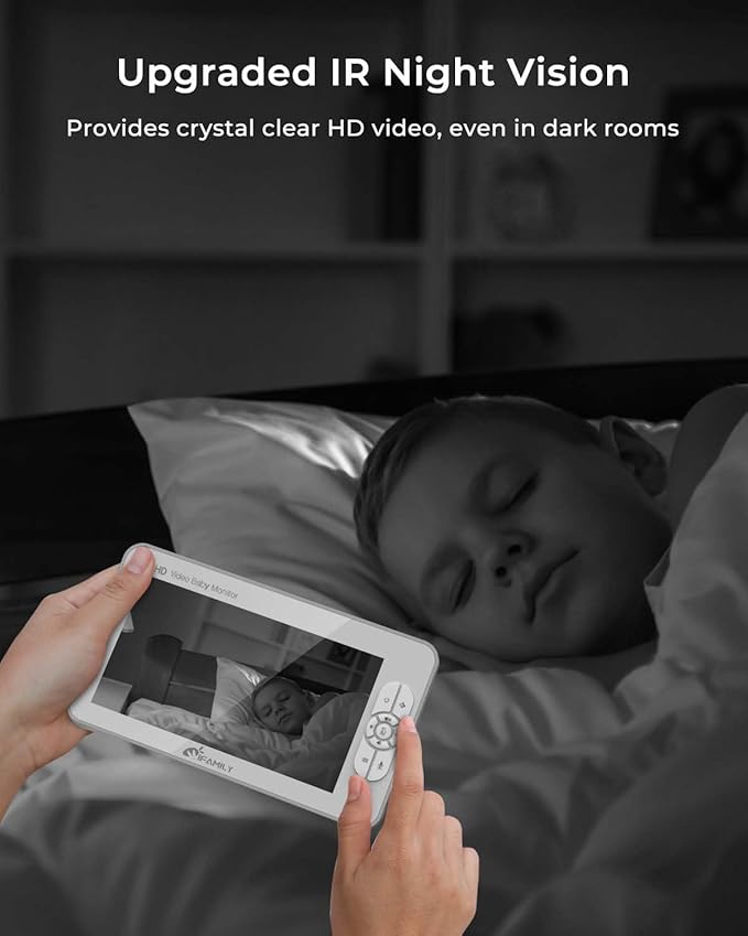 iFamily 7" Large Split Baby Monitor with 2 HD Cameras and Audio, 1080P HD Video Baby Monitor No WiFi,Hack Proof-CubbioBaby