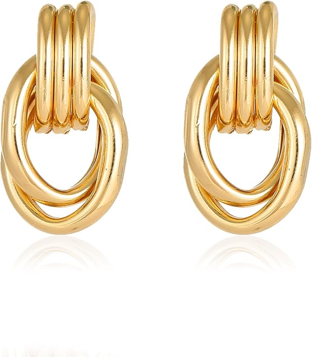 Gold/Silver Statement Geometric Earrings for Women Chunky Gold Knot Link Drop Dangle Earrings Trendy Jewelry Gift