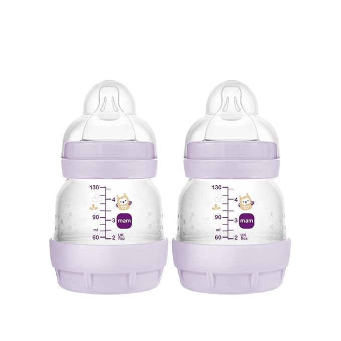 MAM Easy Start Anti-Colic Baby Bottles, Extra Slow Flow, Breastfeeding-Like Silicone Nipple Bottle, Reduces Colic, Gas, & Reflux, Easy-to-Clean, BPA-Free, Vented Baby Bottles for Newborns, 0-3 Months-CubbioBaby