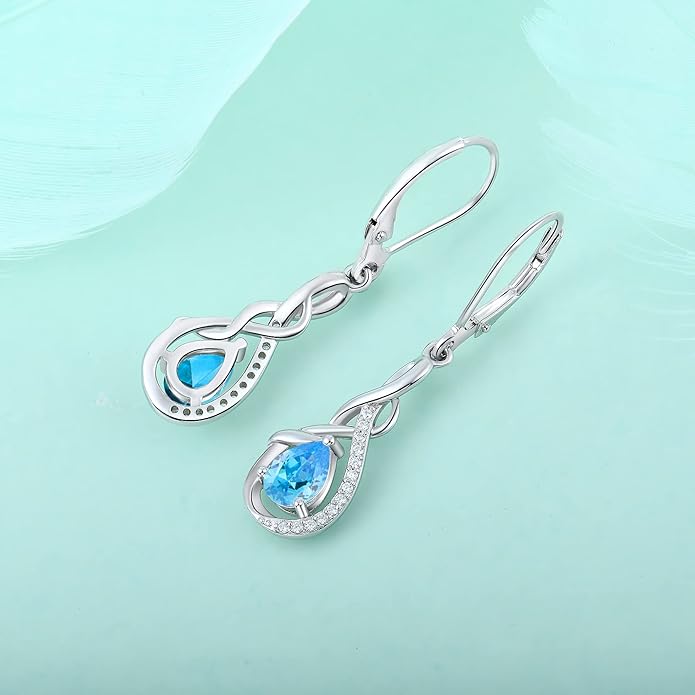 Starchenie Infinity Dangle Drop Earrings Sterling Silver Leverback Earrings Gemstones Twisted Jewelry