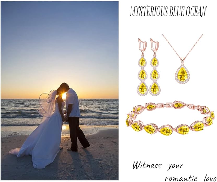 LMXXVJ Necklace Long Earrings Bracelet Set, White Gold Plated Created Blue Sapphire Jewelry Set Wedding Party Gift Jewelry for Women Bridal Bridesmaid