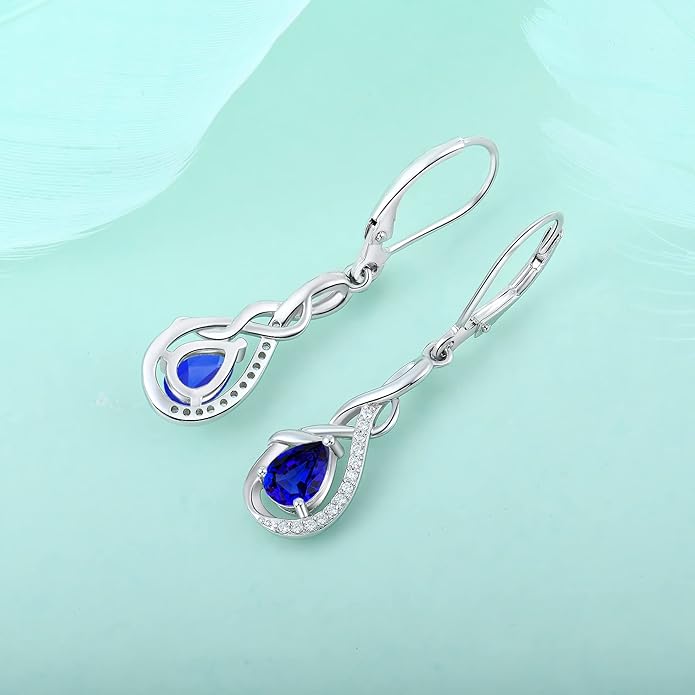 Starchenie Infinity Dangle Drop Earrings Sterling Silver Leverback Earrings Gemstones Twisted Jewelry