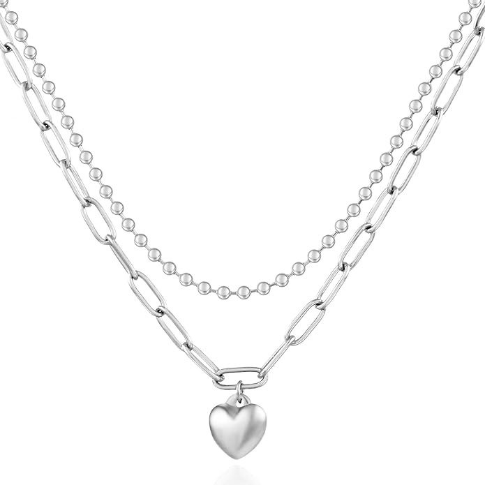 Heart Necklace for Women, 18K Gold Plated Heart Pendant Layered Necklaces Jewelry Gifts Gold Silver