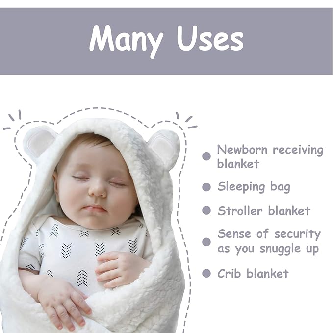 Jam Naturals- Baby Swaddle Blanket, Cute Bear Organic Receiving Swaddling Wrap, Gender Neutral Soft Newborn Baby Registry Gift (White 0-3m)-CubbioBaby