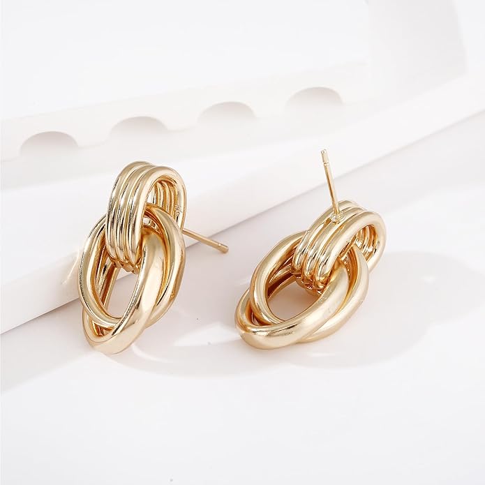 Gold/Silver Statement Geometric Earrings for Women Chunky Gold Knot Link Drop Dangle Earrings Trendy Jewelry Gift