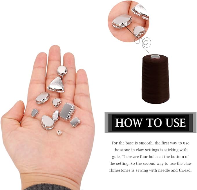 TANOSII Sew on Rhinestones 100 PCS Mixed Shapes Glass Rhinestones Sew on Crystal Gems Mental Flatback with Silver Claw for Jewelry Crafts Clothes Shoes Costume Garment Gray