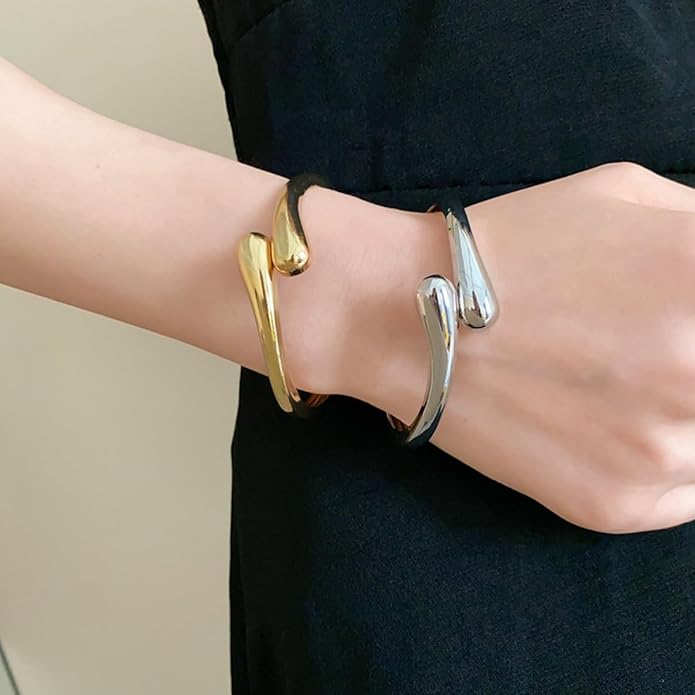 Gold/Silver Cuff Bangle Bracelets For Women Chunky Waterdrop Twisted Hinged Bangle Bracelets Minimalist Arm Cuff Bracelet Jewelry Gifts
