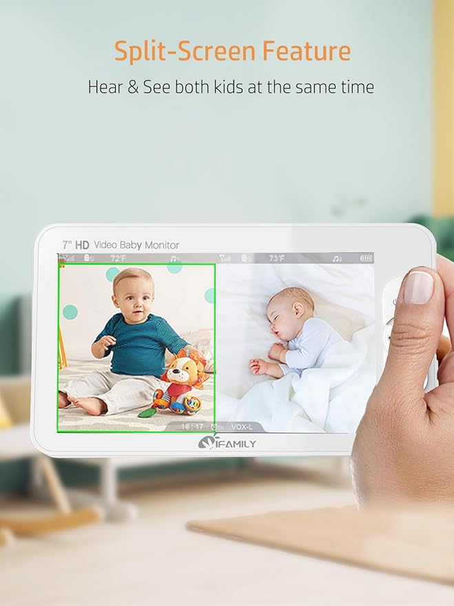 iFamily 7" Large Split Baby Monitor with 2 HD Cameras and Audio, 1080P HD Video Baby Monitor No WiFi,Hack Proof-CubbioBaby
