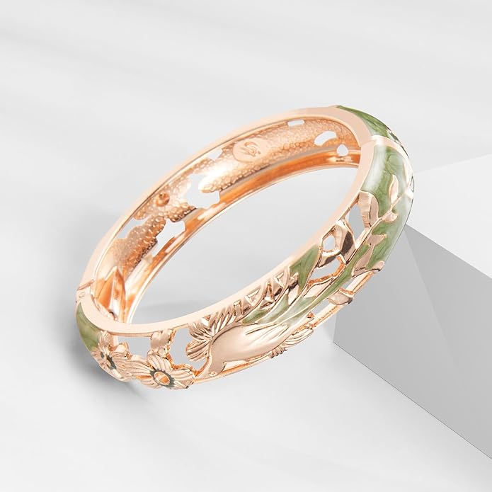 wynameleri Vintage Cloisonne Jewelry Gorgeous Rhinestone Handcrafted Bracelets Enamel Flower Bird Hinged Cuff Bangles Gifts 88A