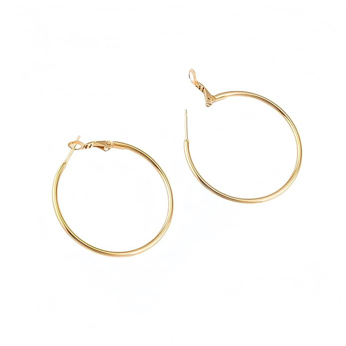 Hypoallergenic 18K Gold Plated Hoop Earrings for Women,Gold Surgical Steel Hoops Earrings, Big Large Thin Hoop Earring for Women, Classic Hoops Everyday Wear 30/40/50/60mm