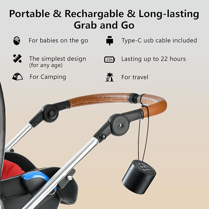 Portable Sound Machine Mini White Noise Machine with 30 Soothing Sounds for Newborn Kids Adults Rechargeable Sleep Brown Noise Machine with 4 Timers Memory Function for Travel Camping Home and Office-CubbioBaby