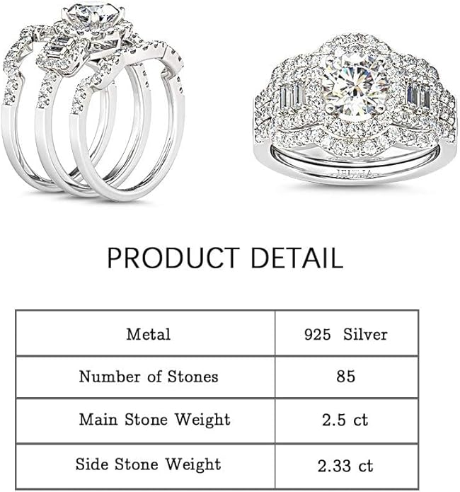 Jeulia 2 Carat Engagement Halo Rings for Women Sterling Silver Round Cut Bridal Set Cubic Zirconia Wedding Diamond Band Rings Promise Anniversary Rings for Her