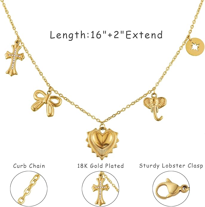 Heart Necklace for Women, 18K Gold Plated Heart Pendant Layered Necklaces Jewelry Gifts Gold Silver