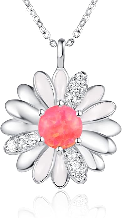 KINGWHYTE Daisy Necklace Gifts for Women 925 Sterling Silver Opal Daisy Pendant Spring Flower Necklace Jewelry Graduation Birthday Celebrate Congratulation Gift