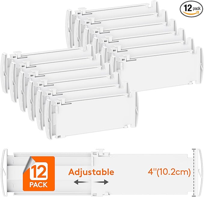 Lifewit 12 Pack Drawer Dividers 4" High, 10.5-16.5" Dresser Drawer Divider, Adjustable Drawer Organizers for Clothes, Plastic Drawers Separators for Dresser, Bedroom, Bathroom, Kitchen, Office-CubbioBaby
