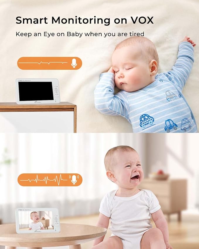 iFamily 7" Large Split Baby Monitor with 2 HD Cameras and Audio, 1080P HD Video Baby Monitor No WiFi,Hack Proof-CubbioBaby