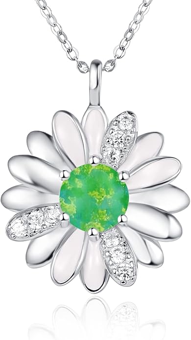 KINGWHYTE Daisy Necklace Gifts for Women 925 Sterling Silver Opal Daisy Pendant Spring Flower Necklace Jewelry Graduation Birthday Celebrate Congratulation Gift