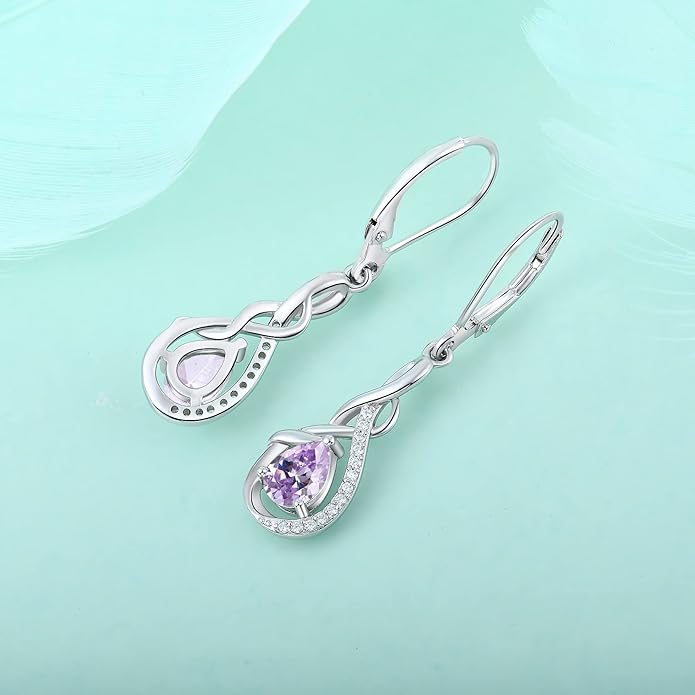 Starchenie Infinity Dangle Drop Earrings Sterling Silver Leverback Earrings Gemstones Twisted Jewelry