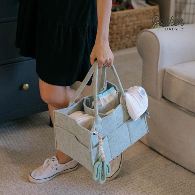 Parker Baby Diaper Caddy - Nursery Storage Bin and Car Organizer for Diapers and Baby Wipes - Sage Green, Large-CubbioBaby