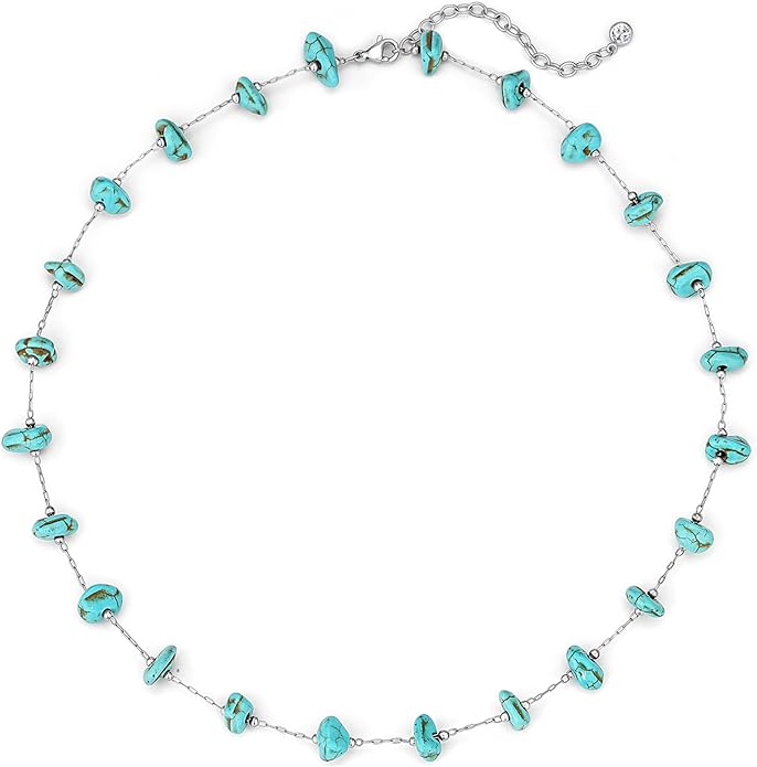 Created Turquoise Necklace for Women 14K Gold Plated Beaded Heart Choker Boho Necklaces Handmade Beach Summer Everyday Western Jewelry Gifts