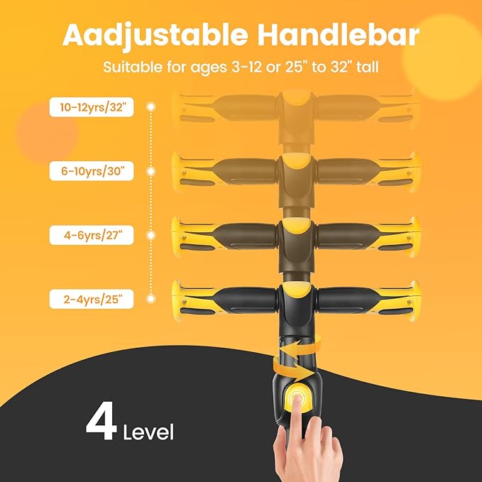 TONBUX Kids Scooter for Age 3-12, Toddler Scooter with 4 Adjustable Heights, Light Up 3-Wheels Scooter, Shock Absorption Design, Lean to Steer, Balance Training Scooter for Kids-CubbioBaby