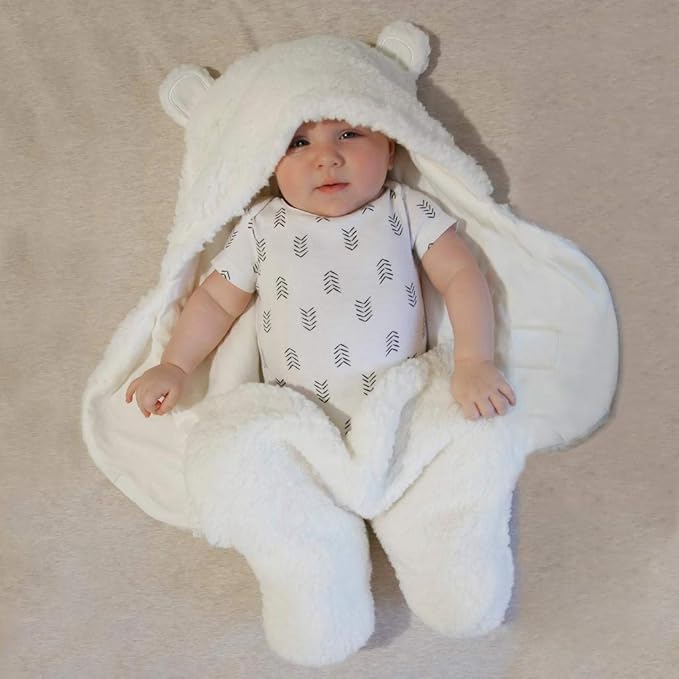 Jam Naturals- Baby Swaddle Blanket, Cute Bear Organic Receiving Swaddling Wrap, Gender Neutral Soft Newborn Baby Registry Gift (White 0-3m)-CubbioBaby