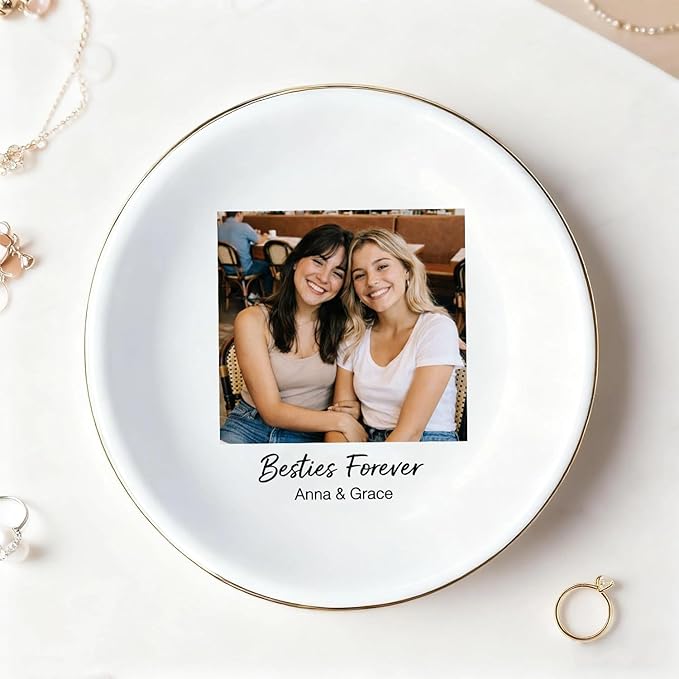 My4gifts Personalized Besties Photo Jewelry Dish, Sisters Jewelry Dish, Custom Besties Gifts, Bff Gifts, Friendship Gift, Best Friend Gift for Women, Custom Jewelrys Plate, Birthday, Christmas/4