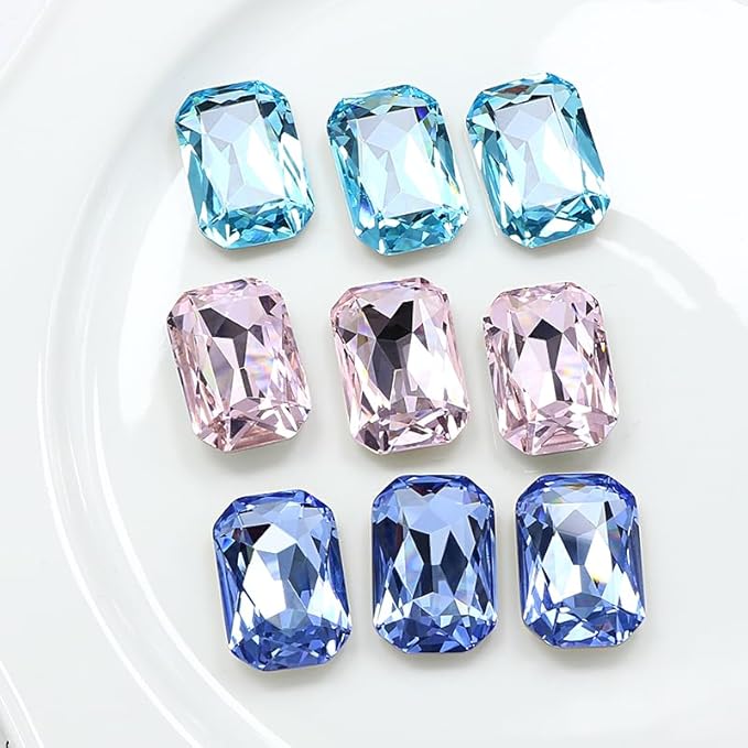 8Pcs Octagon Crystal Pointback Rhinestones,27 * 18.5mm Large Glass Rhinestones Gem Stones for Crafts Dress Shoes Jewelry Making，Light Lake Blue