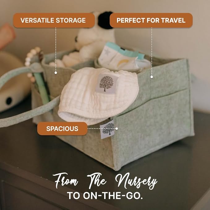 Parker Baby Diaper Caddy - Nursery Storage Bin and Car Organizer for Diapers and Baby Wipes - Sage Green, Large-CubbioBaby