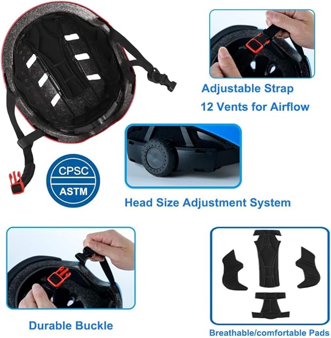 Bike Skateboard Helmet, Adjustable and Multi-Sport for Skate Scooter, 3 Sizes for Adult Youth Kids Toddler-CubbioBaby