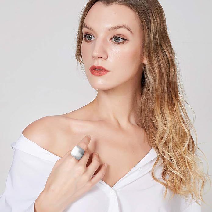 Gold and Silver Rings for Women, Chunky Signet Statement Rings Gold Plated Band Ring Wide Metal Square Rings Cocktail Costume Jewelry